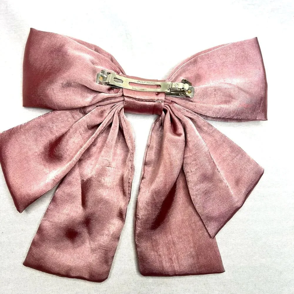 Women’s Dusty Pink Oversized Silky Soft Satin Elegant Hair Bow clip Coquette Y2K